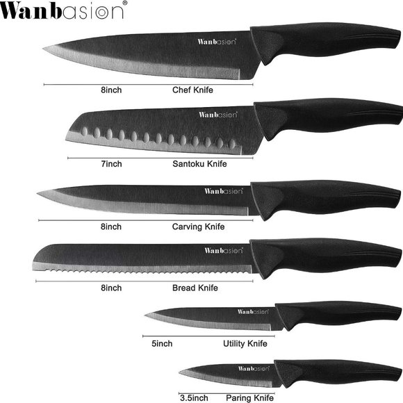 Wanbasion Black Stainless Steel Knife Set Professional Dishwasher Safe 6 pcs set - Picture 3 of 4